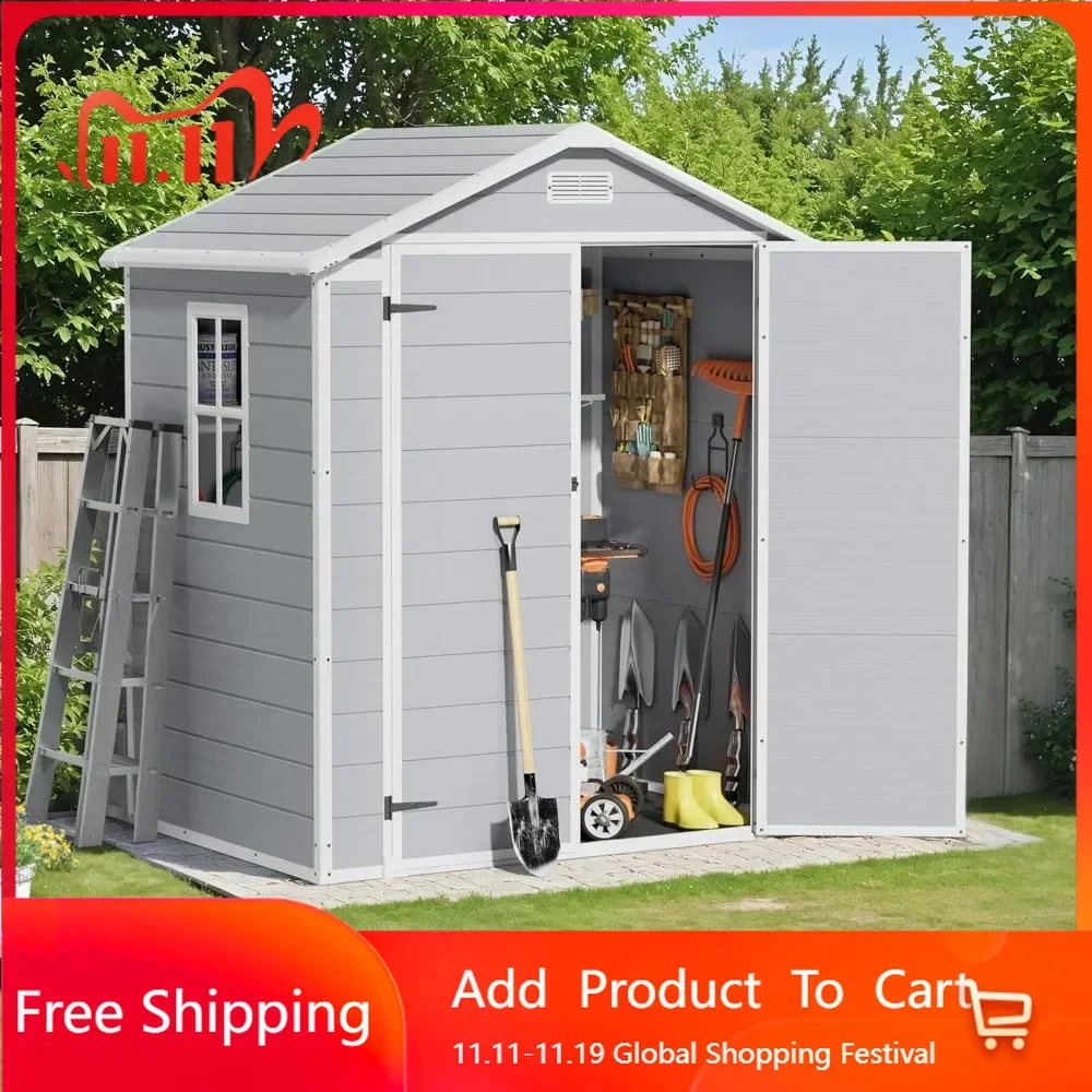 6 X 4 FT Outdoor Storage Shed with Floor, Lockable Door, Plastic Tool Shed for Backyard Patio Lawn Pool, Garden Resin Shed