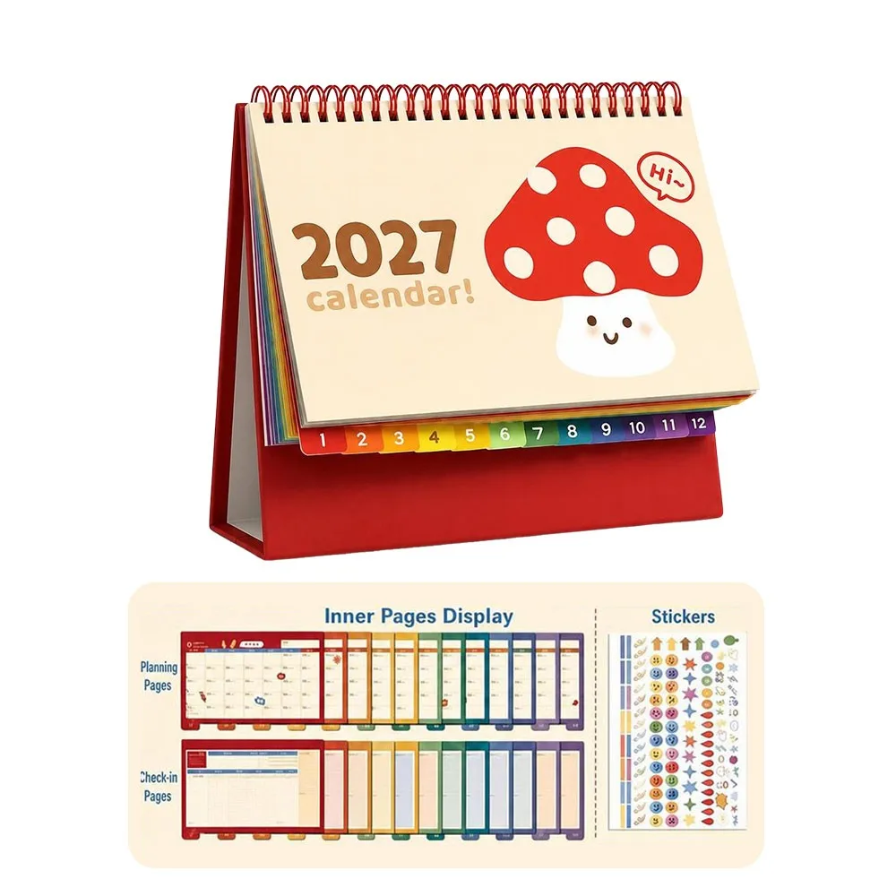 New Paper Monthly Calendar Freestanding Monthly Layout Desk Planner Spiral Bound Cartoon Pattern Planner Calendar Home Office