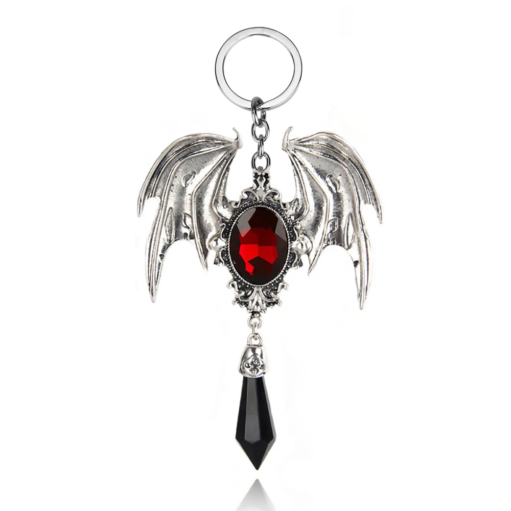 Stunning Gothic Vampire Bat Keyring Red Crystal Beads Vampire Bat Keychain Gothic Jewelry