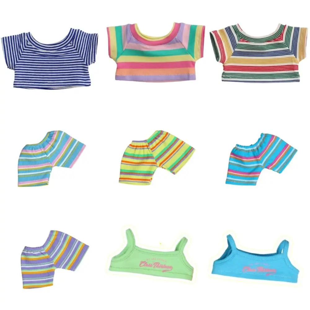 20cm Fashion Doll Clothes Cartoon Pattern summer T-shirt Jeans Set Playing House Toy DIY Doll Accessories