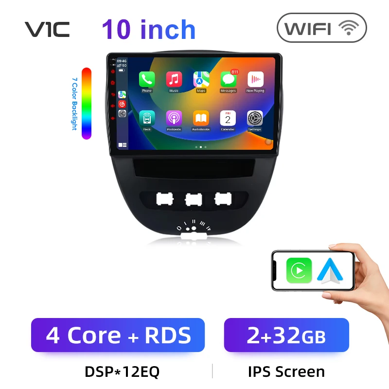 Junsun Draadloze CarPlay voor Apple Auto Radio Stereo voor Peugeot 107 Toyota Aygo Citroen 2005-2014 GPS TouchScreen multimedia