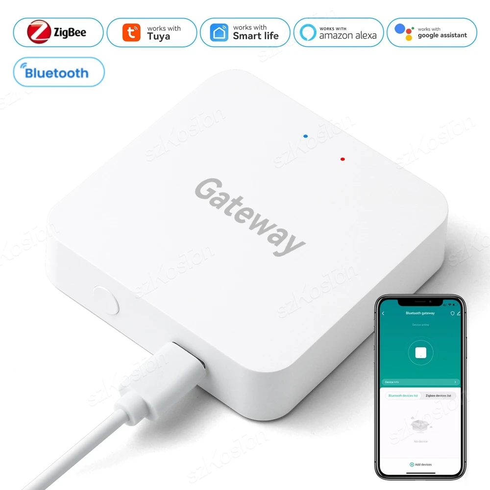 Bramka Tuya Wireless Bluetooth ZigBee, inteligentny hub do automatyzacji domu, mostek połączeniowy, zdalne sterowanie przez aplikację SmartLife, kompatybilny z Alexa i Google.