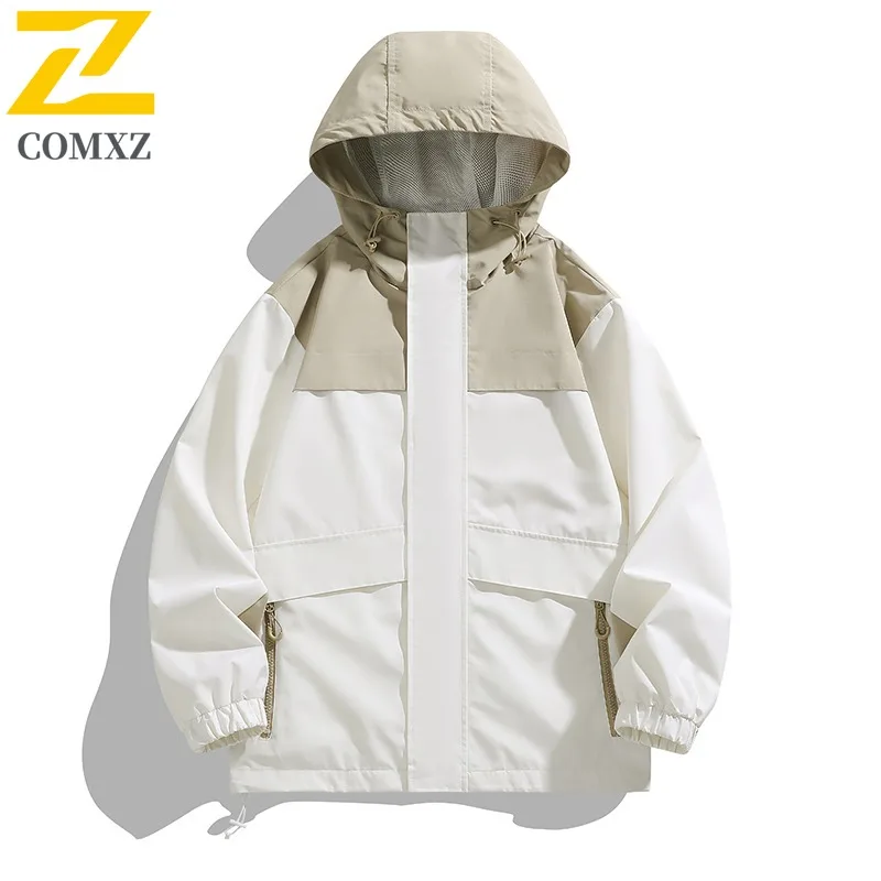 

COMXZ 2025 Мужская и женская куртка с цветными блоками, повседневное спортивное пальто, молодежное уличное пара, модная универсальная верхняя одежда, модная