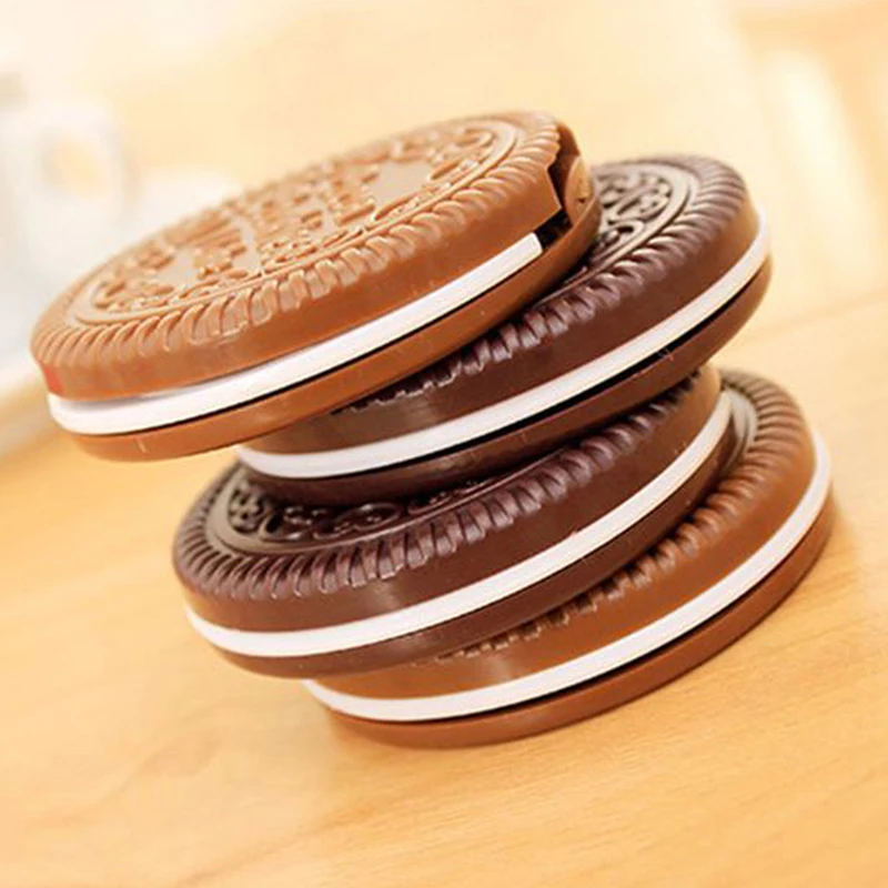 Portable Mini Pocket Mirror With Comb Brown Cute Chocolate Cookie Shaped Design Mirror Makeup Chocolate Folding Comb Makeup Gift