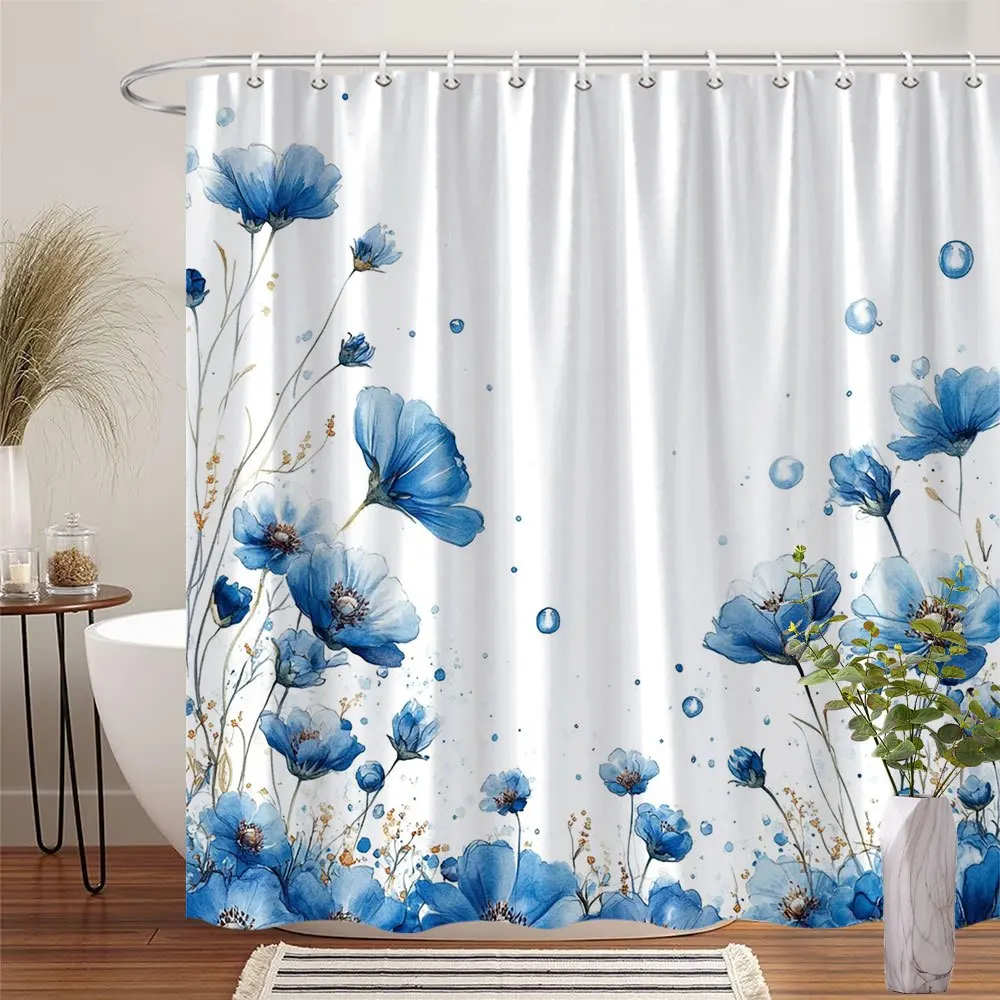 

Цельный бледно-голубой цветочный узор с золотыми акцентами, элегантно обмотка стеблей, чистый белый фон, можно стирать в машине, с крючком