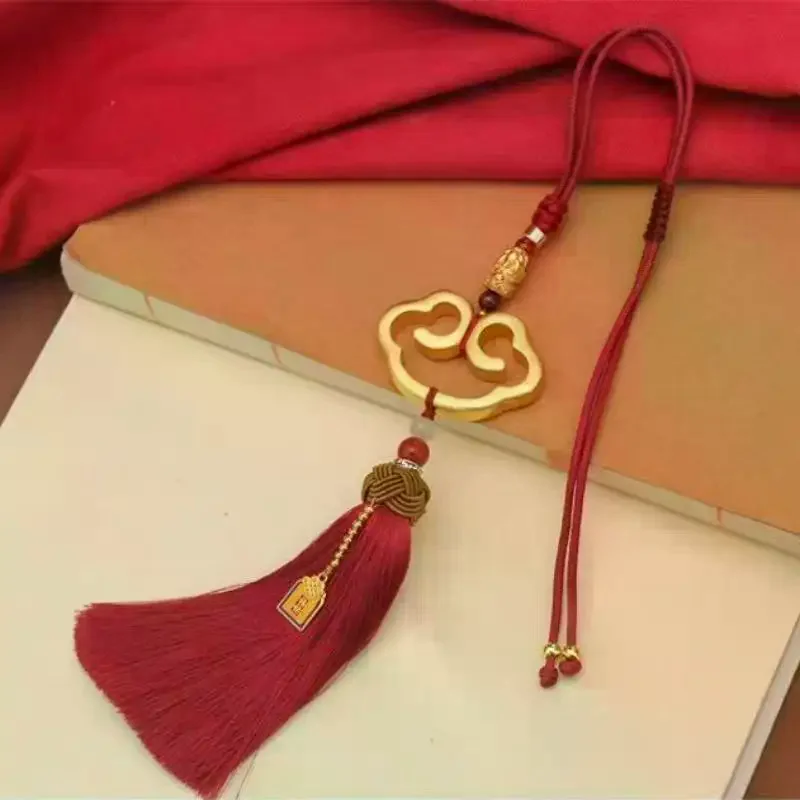 Chinese Style Cloud Shaped Lock Tassel Hanging Ornament Car Rearview Mirror Pendant Home Hanging Decoration Festival Gifts