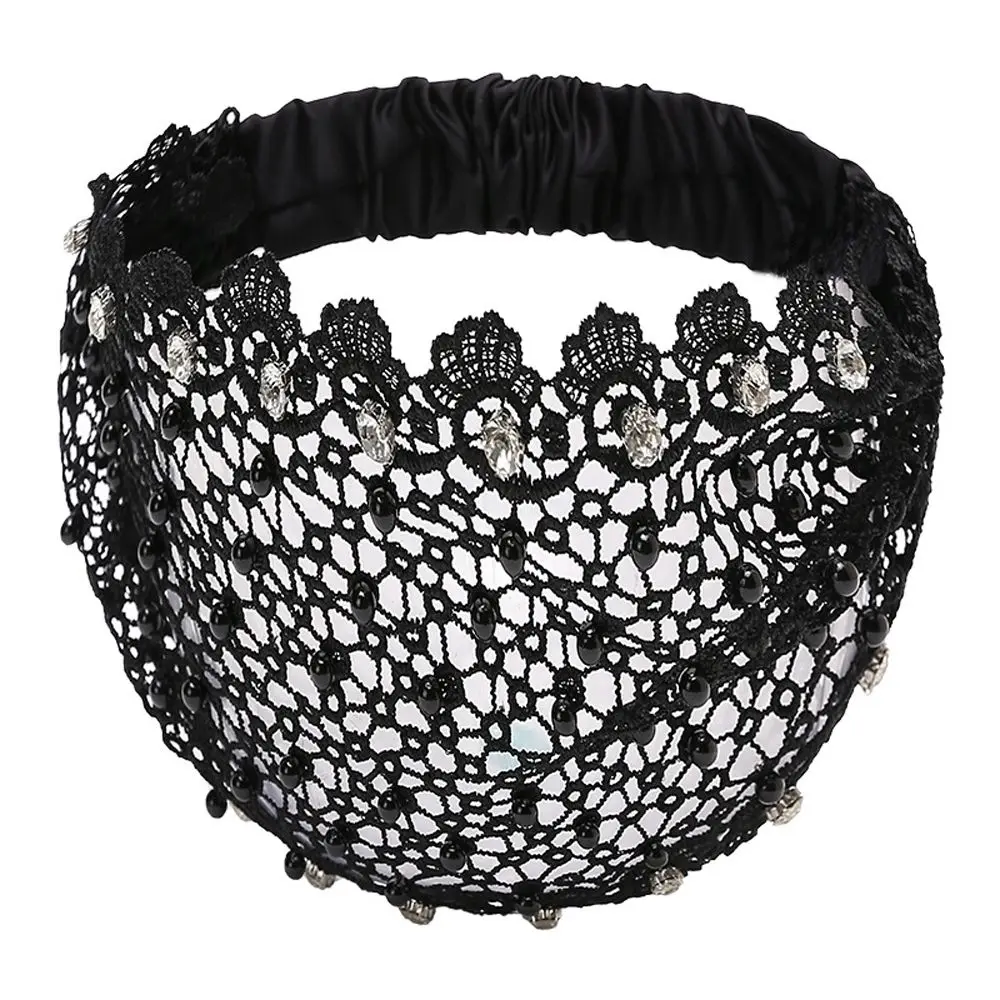 

Gift For Mother Wide Cover Head Mesh Headdress Pearl Headwear Mother Hair Hoop Korean Style Hair Band Wide Rhinestone Headband