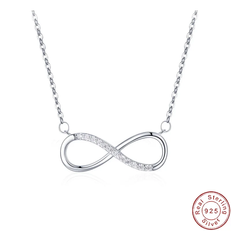 

European Sparkling AAA CZ Infinite Love S925 Sterling Silver Necklace Clavicular Chain For Women Birthday Gift Jewelry