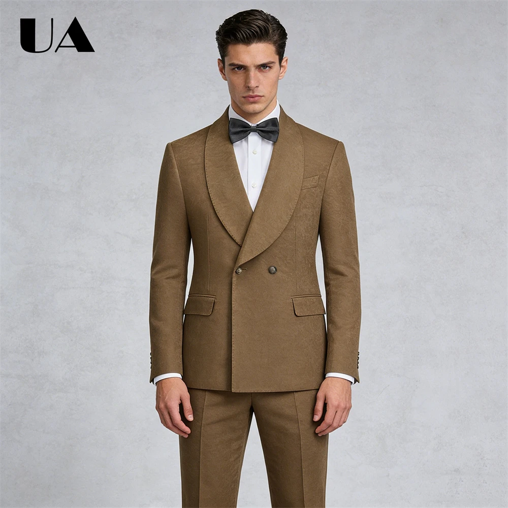 Two Piece Snowflake Fabric Business Suit, Double Button High-End Men's Formal Suits, S-5XL Big Man Suit Jacket Pants fot Wedding