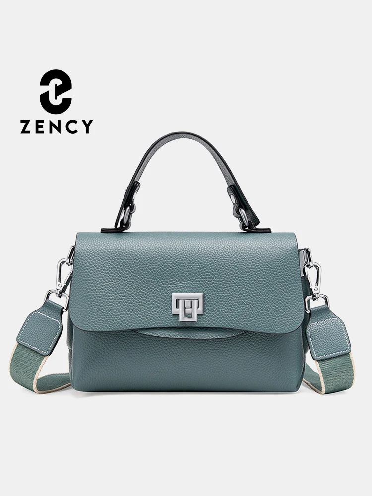 Zency-Bolso de cuero genuino con asa superior para mujer, bandolera de diseñador de lujo, elegante, de Metal plateado