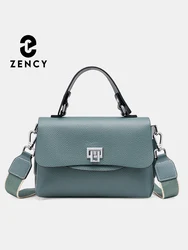 Zency Women Genuine Leather Top-handle Bag Envelope Bags Luxury Designer Shoulder Handbag Ladies Elegant Crossbody Silver Metal