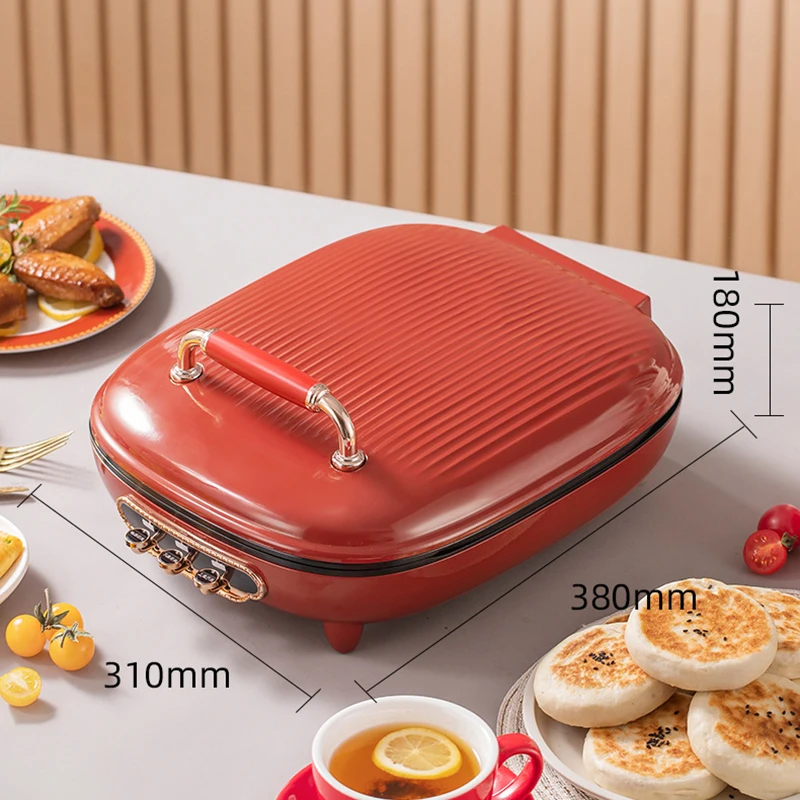 กระทะอบไฟฟ้าเครื่องทำความร้อนสองด้านเครื่องทำบาร์บีคิวอัตโนมัติแบบแขวนสำหรับทอดอาหารเช้า