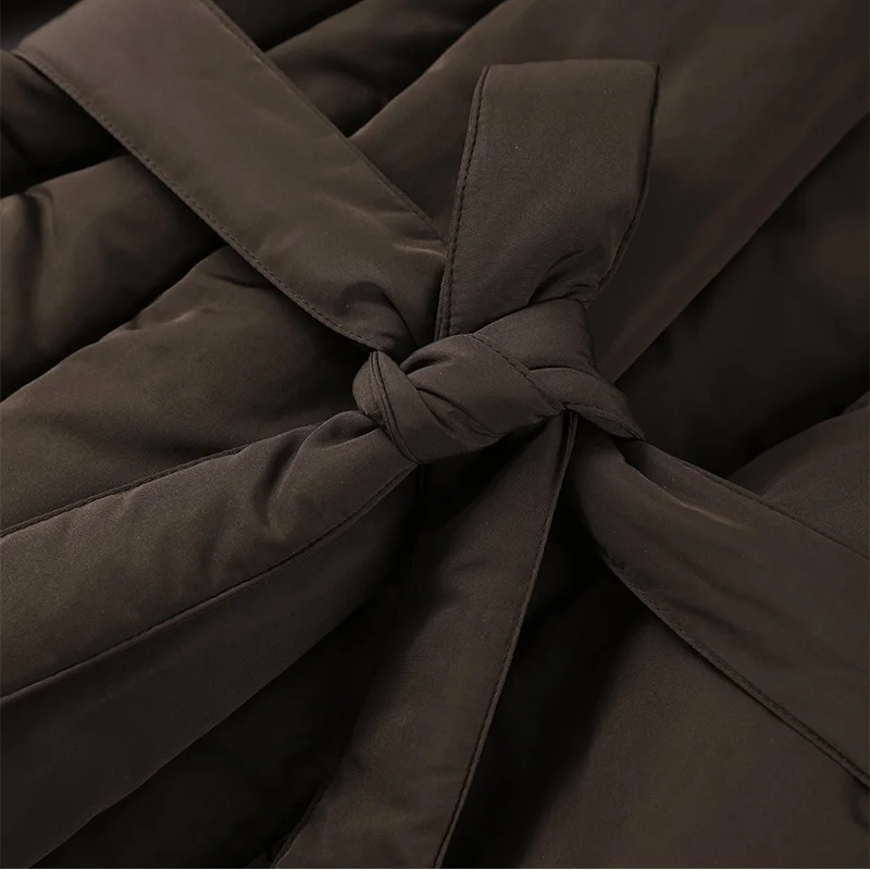 Damen Gefütterte Jacken V-Ausschnitt Langarm Schnürung Übergroße Mäntel Herbst Winter Damen Mantel mit Taschen Einfarbig Locker Geschnitten Schicke Neue Oberbekleidung – Detail 7