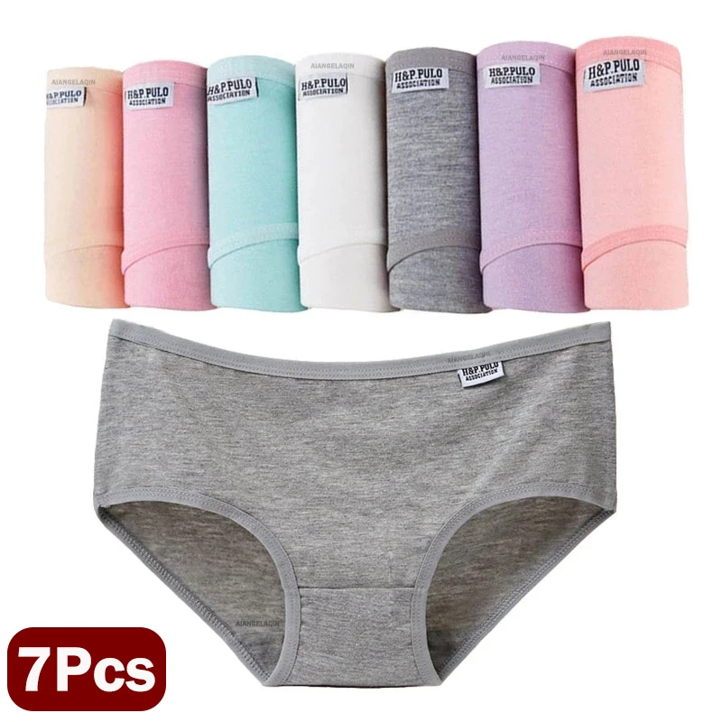 7 unids/lote de ropa interior de talla grande, bragas de algodón para mujer, lencería Sexy, pantalones cortos, ropa interior, bragas sólidas, M-4XL íntima femenina