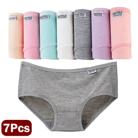 7 개/몫 플러스 사이즈 속옷 여성 팬티 코튼 소녀 간략한 섹시한 란제리 반바지 속옷 솔리드 팬티 여성 친밀한 M-4XL