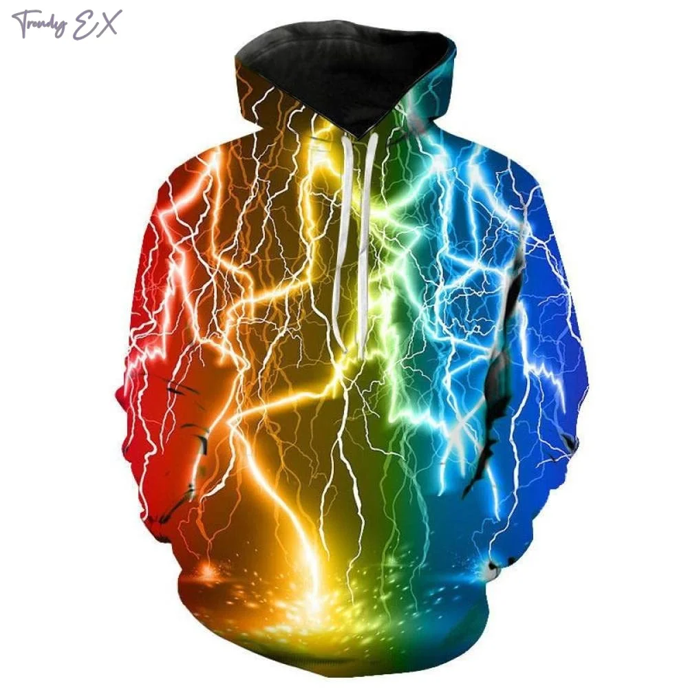 Sweatshirts for Men Cool 3D Lightning Print Fashion Hooded Sweatshirt Street Harajuku Kangaroo Pocket Long Sleeve Graphic Hoodie