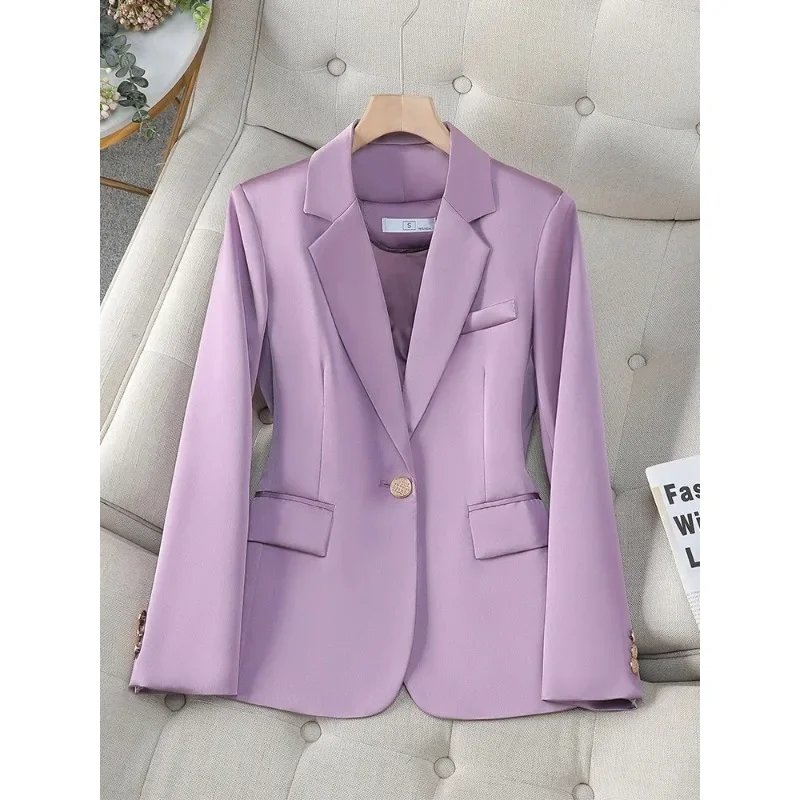 Blazer feminino de manga comprida de botão único, jaqueta feminina do escritório, preto, damasco, roxo, vermelho, desgaste do trabalho feminino, casaco formal