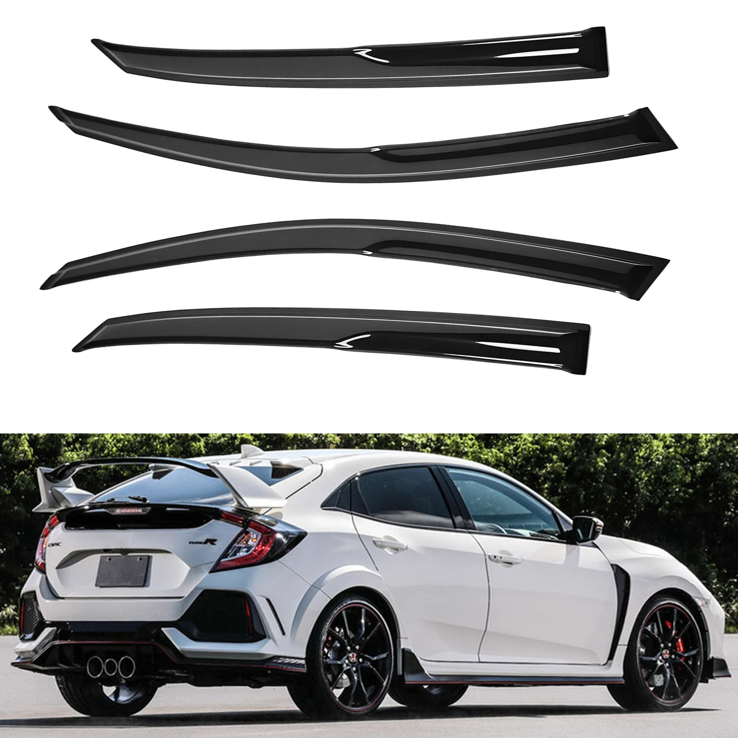 

For Honda Civic 4-Door Hatchback 2016-2021 Tinted Rain Guards Window Visors 4pcs Set with Water Channel 1.5MM Thick