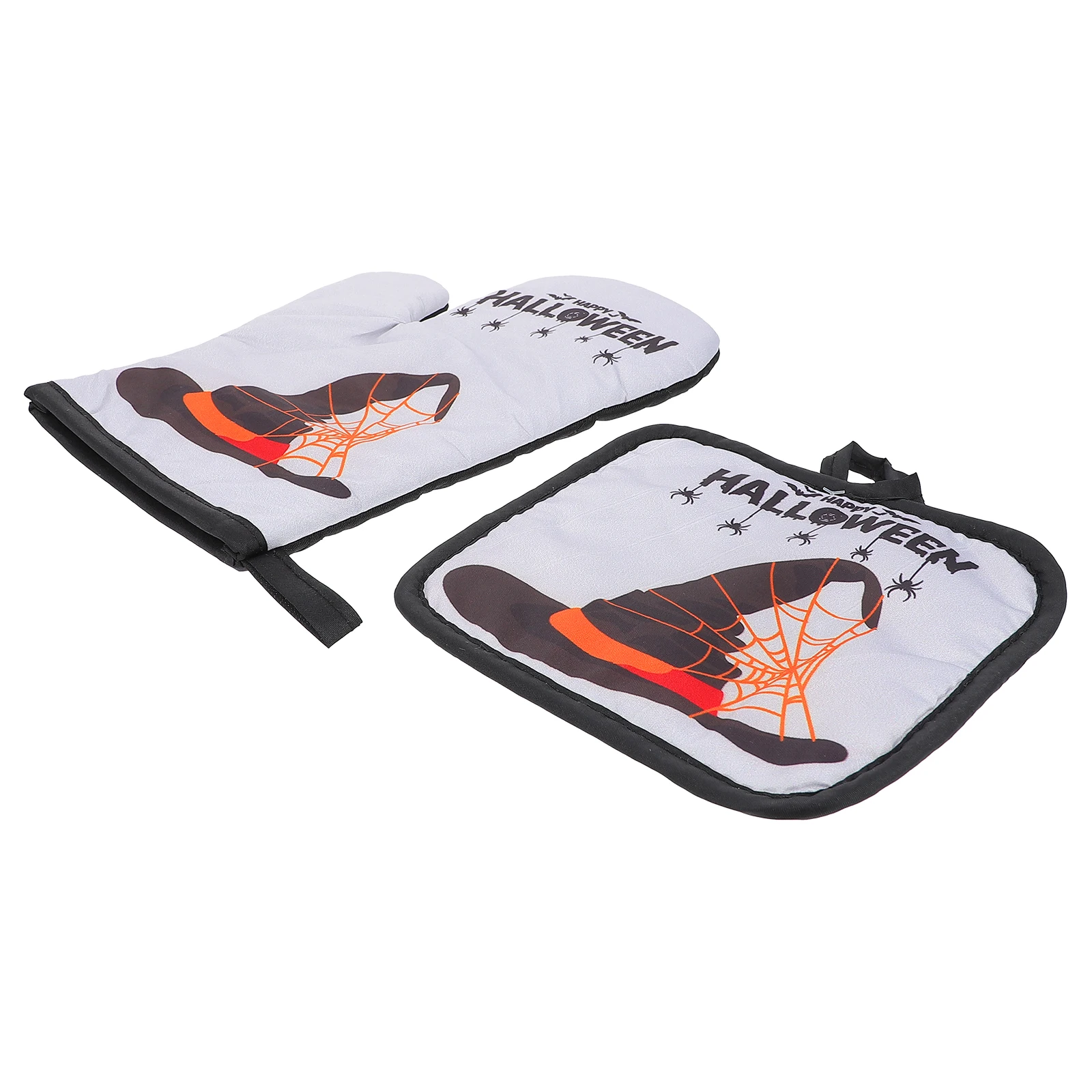 

2 Pcs Heat Insulation Gloves Oven Mitts Kitchen Accessory Halloween Theme Resistant Pad Polyester Lined Non Skid