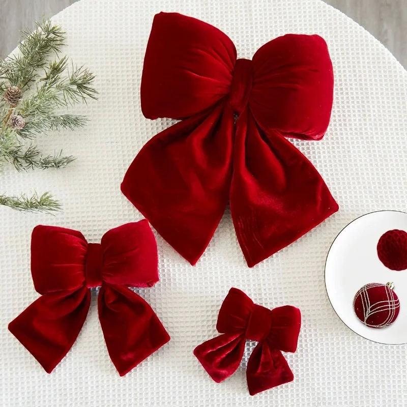 

Christmas Bow Decoration Velvet Red Bow Knot Baubles Hanging Ornaments Xmas Trees Pendant for Holiday Home Party Decorations