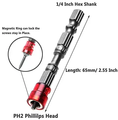 10Pcs S2โลหะผสม PH2 Phillips เดี่ยวหัวไขควงแม่เหล็ก Bits Anti-Slip 1/4นิ้ว Hex ก้าน Drywall ไฟฟ้าไขควงชุด