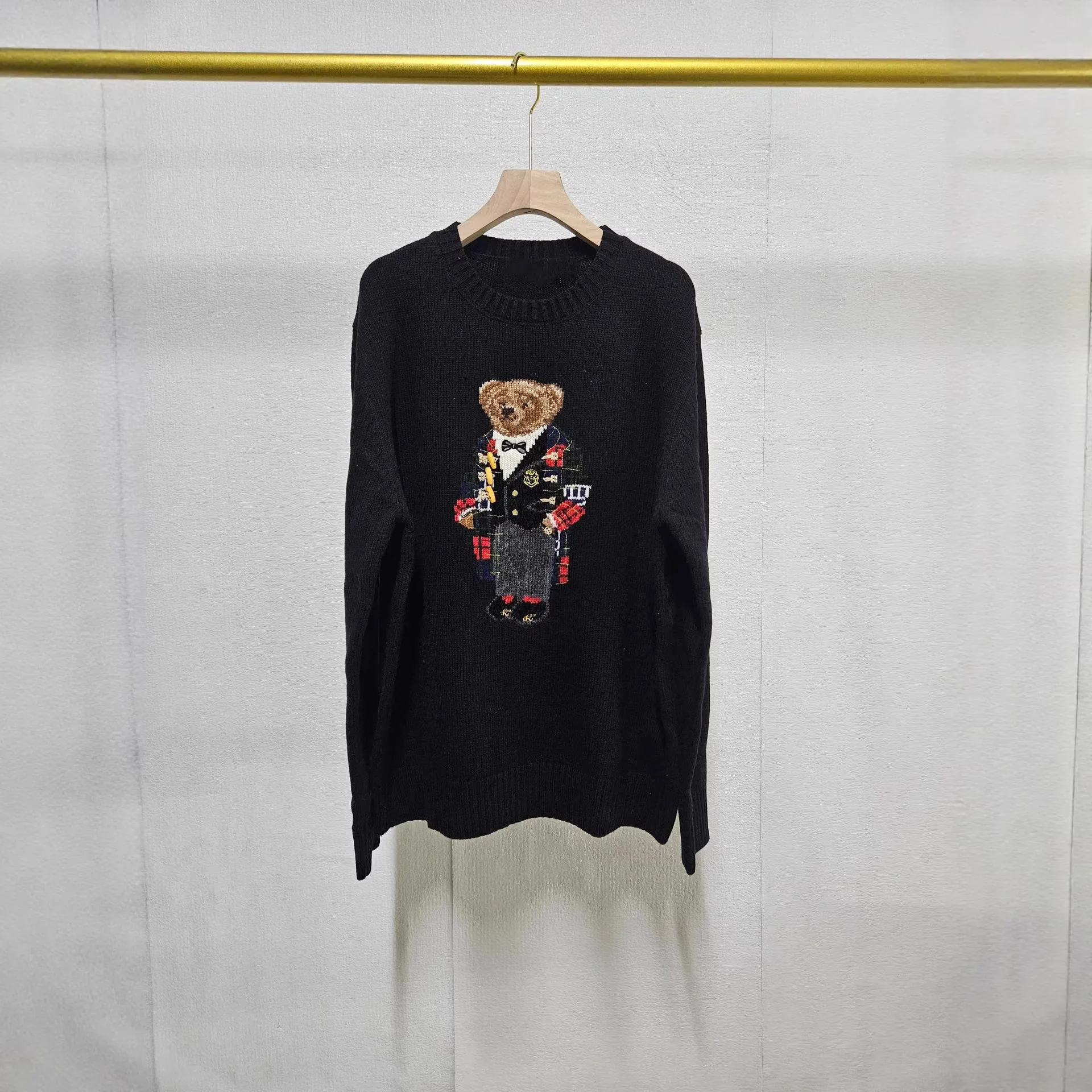 

2026 Autumn/winter New Wool Heavy Industry Cartoon Bear Round Neck Rl Academy Age Reducing Versatile Sweater For Men And Women