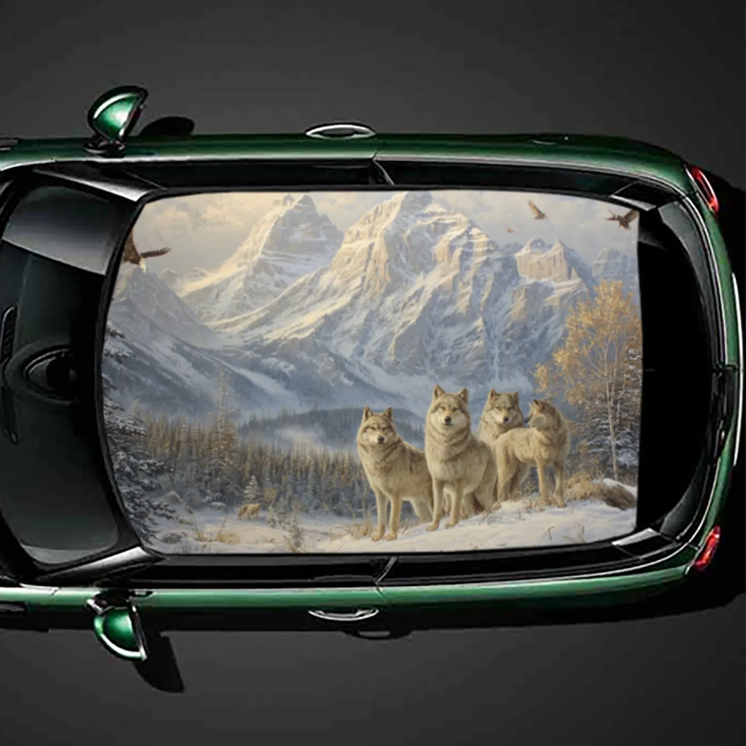 

Wolf Pack in Snow Art Print PVC Car Roof Sticker, Self-Adhesive Waterproof Car vinyl Decal, Car Decoration Protection Stickers,