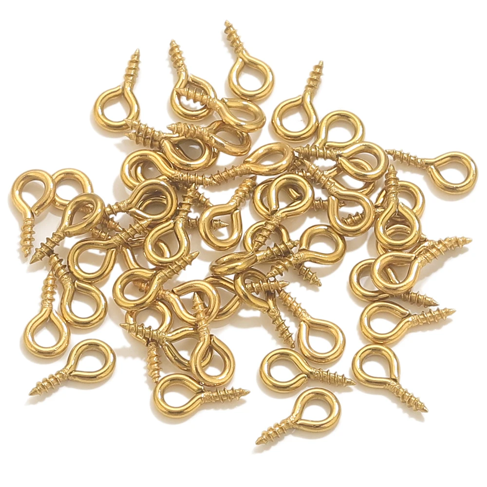 50pcs Stainless Steel Tiny Eye Pins for Pendant PVD Gold-plated Screw Eyepins Fit Bead Charms DIY Jewelry Findings Wholesale