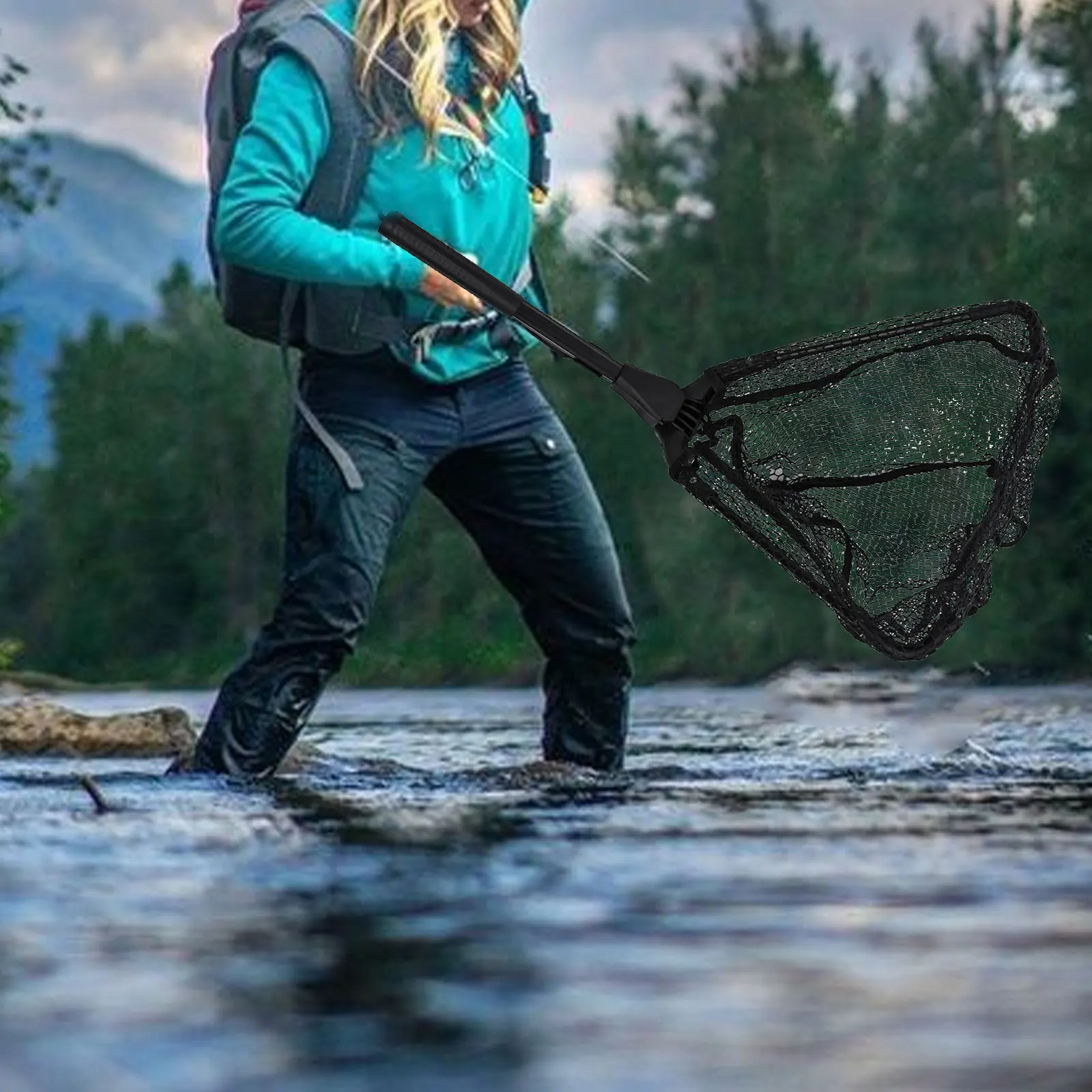 

Сеть для пресноводной рыбалки Портативная рыболовная сеть с удочкой из алюминиевого сплава и сеткой с резиновым покрытием Простая в использовании и в хранении