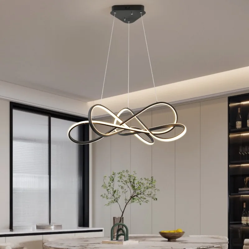 Custom Modern Chandelier Nordic Circle Ring Lamp Bedroom Dining Living Room Decor Creative Wave Strip Twisted Led Pendant Lights