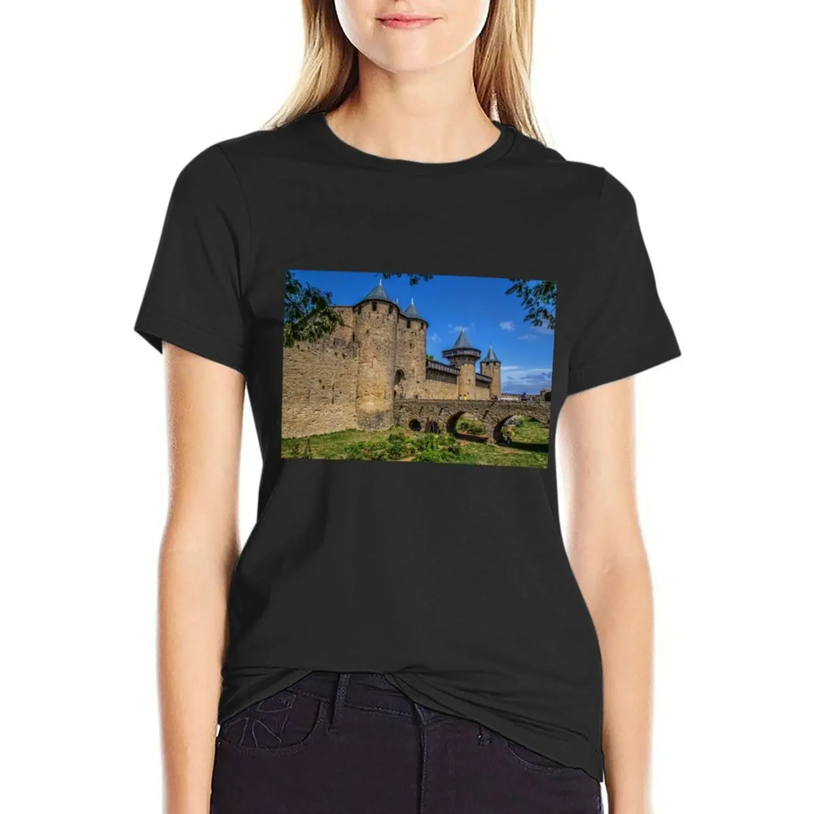 France. Carcassonne. Castle. T-shirt female korean fashion Women's clothing