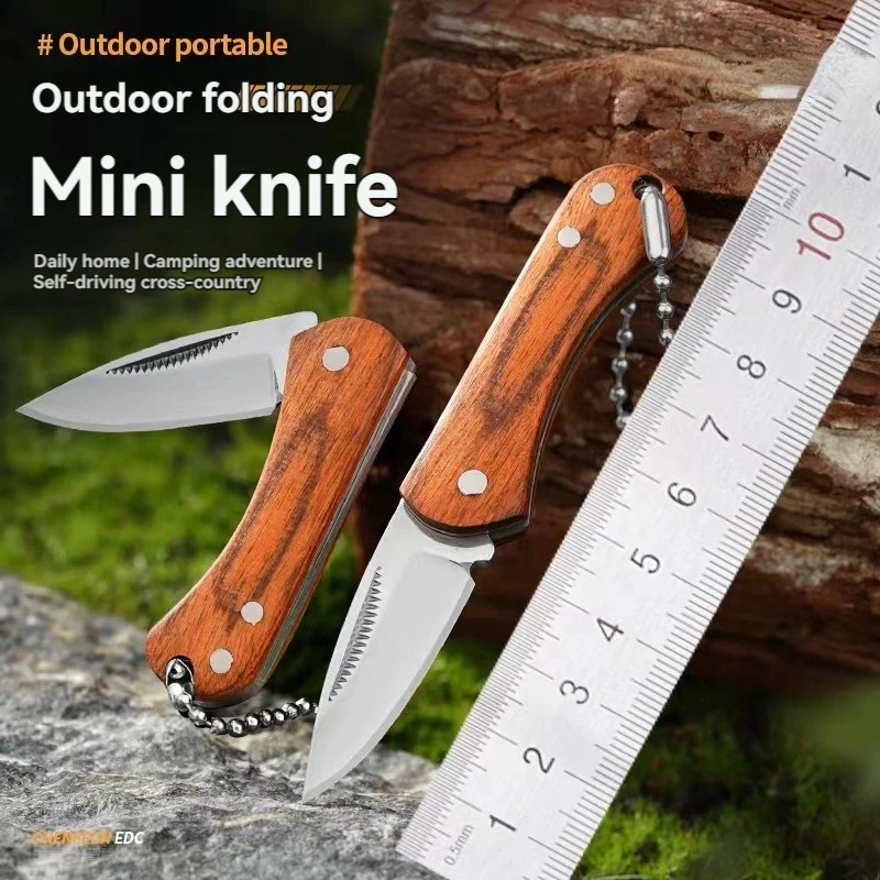 New Mini Stainless Steel Folding Knife Colorful Wood Portable Mini Keychain Unboxing and Opening Express Knife