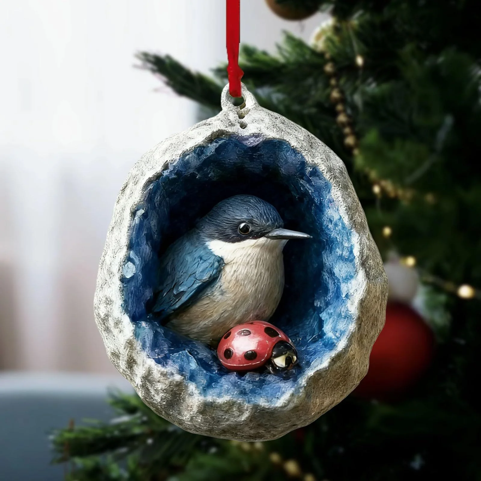 Blue Crystal Cave Animal Ornaments 2d Flat Acrylic Cute Christmas Trees Hanging Decor Rustic Home Deco Holiday Gift For Ornament