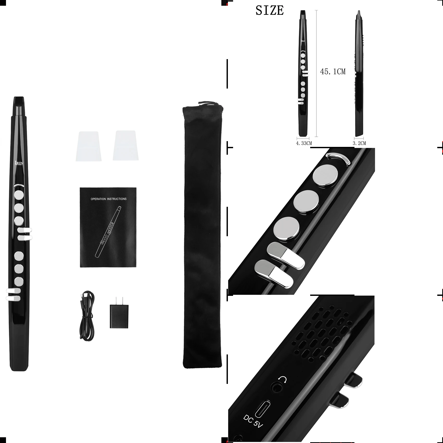 IRIN Mini Electric Blowpipe Saxophone Flute MIDI Out Removable Mouthpiece Professional Electronic Sax High-end Wind Instrument