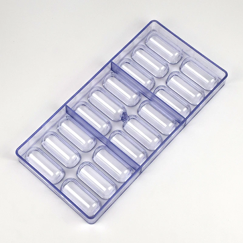 Polycarbonate Chocolate Mold Capsule Shape 18 Cavity Candy Bonbons Mould for Confectionery Bakery Baking Pastry Tools