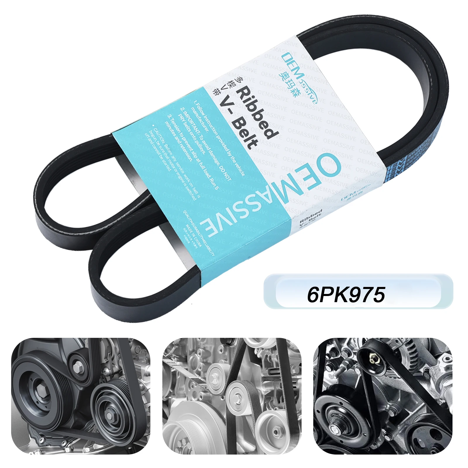 6PK975 V-RIBBED BELT Air Conditioner Belt Multi V Drive Belt For Ford Ecosport Fiesta Focus Transit Kia Mazda Seat Carens Optima