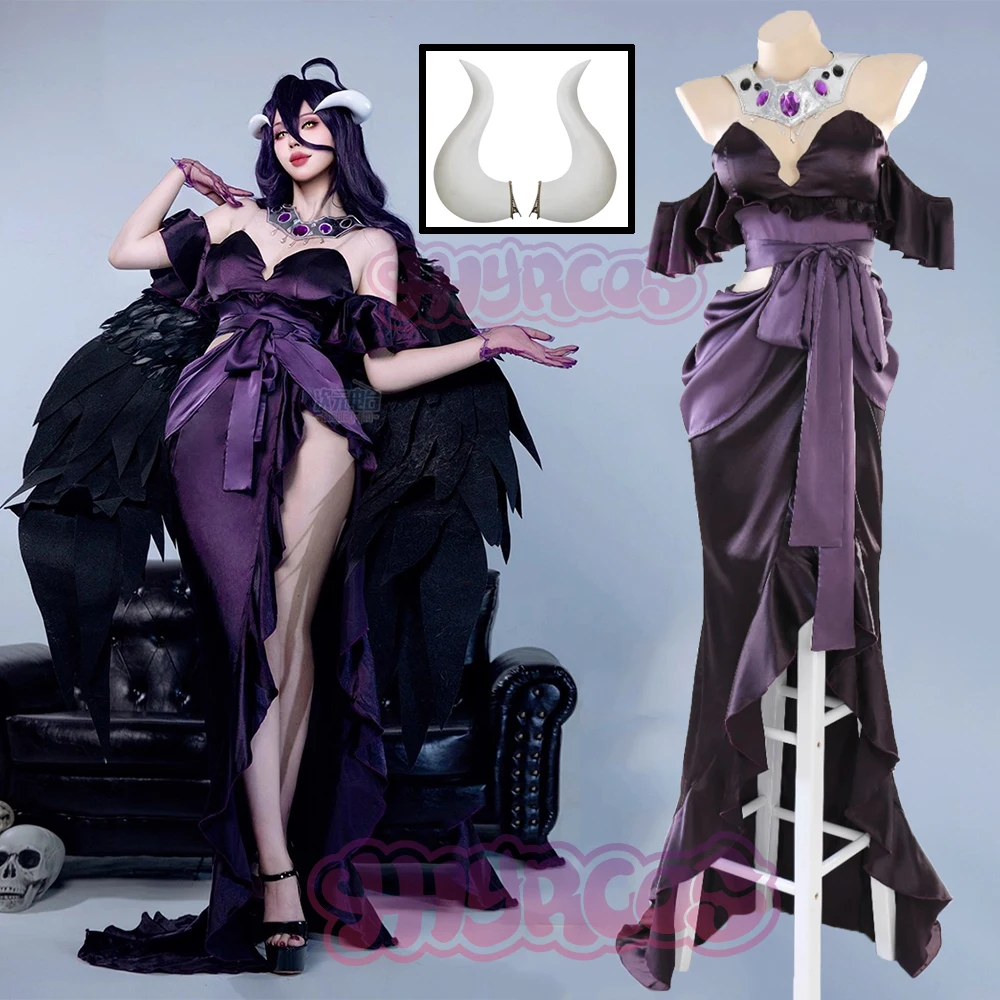 

2025 Sexy Overlord Season 4 Cosplay Albedo Costume Headwear Up Slim Dress Necklace Lolita Party Uniform Halloween Carnival Wig