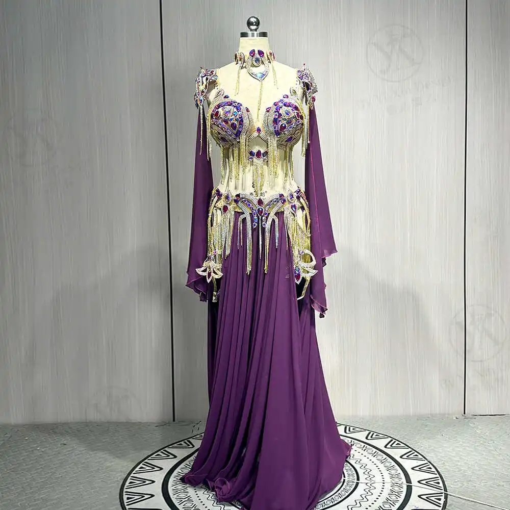 Customized Eastern Belly Dancewear Women Clothes Tassel Belly Dancing Bra Skirt Belt Oriental Dance Costume Group Stage Suit Set