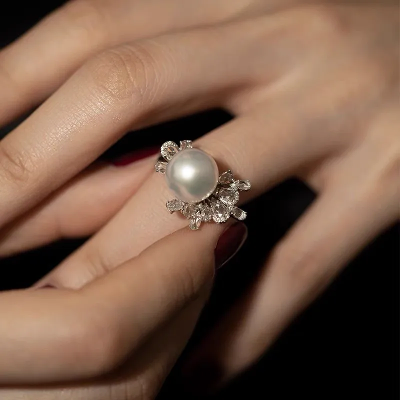 ジルコニアパールヒマワリの指輪,調節可能な開口部,高級ジュエリーギフト,ゴールド,新品,2024