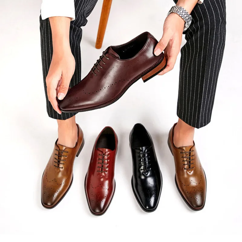 

2024 Leather For Men New Spring Carved Block Office Derby Formal Business Oxford Single Shoes Handmade Color Polishing Loafers