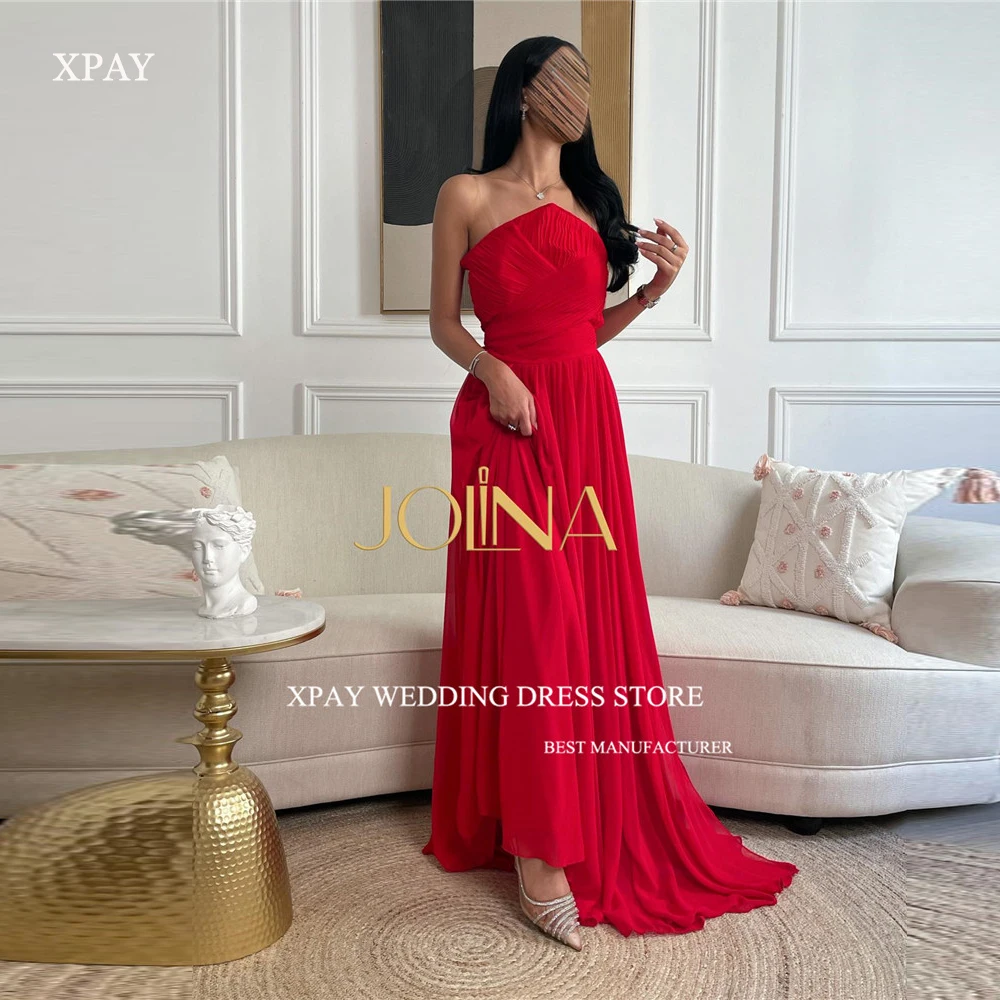 

XPAY Red A Line Chiffon Evening Dresses Unique Neck Floor Length Prom Gowns Formal Celebrity Party Dress Long Vestidos de fiesta