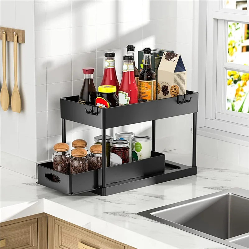 

L74A Organizers and Storage, 2 Pack Pull-Out Large Capacity Under Bathroom and Kitchen Cabinet Storage