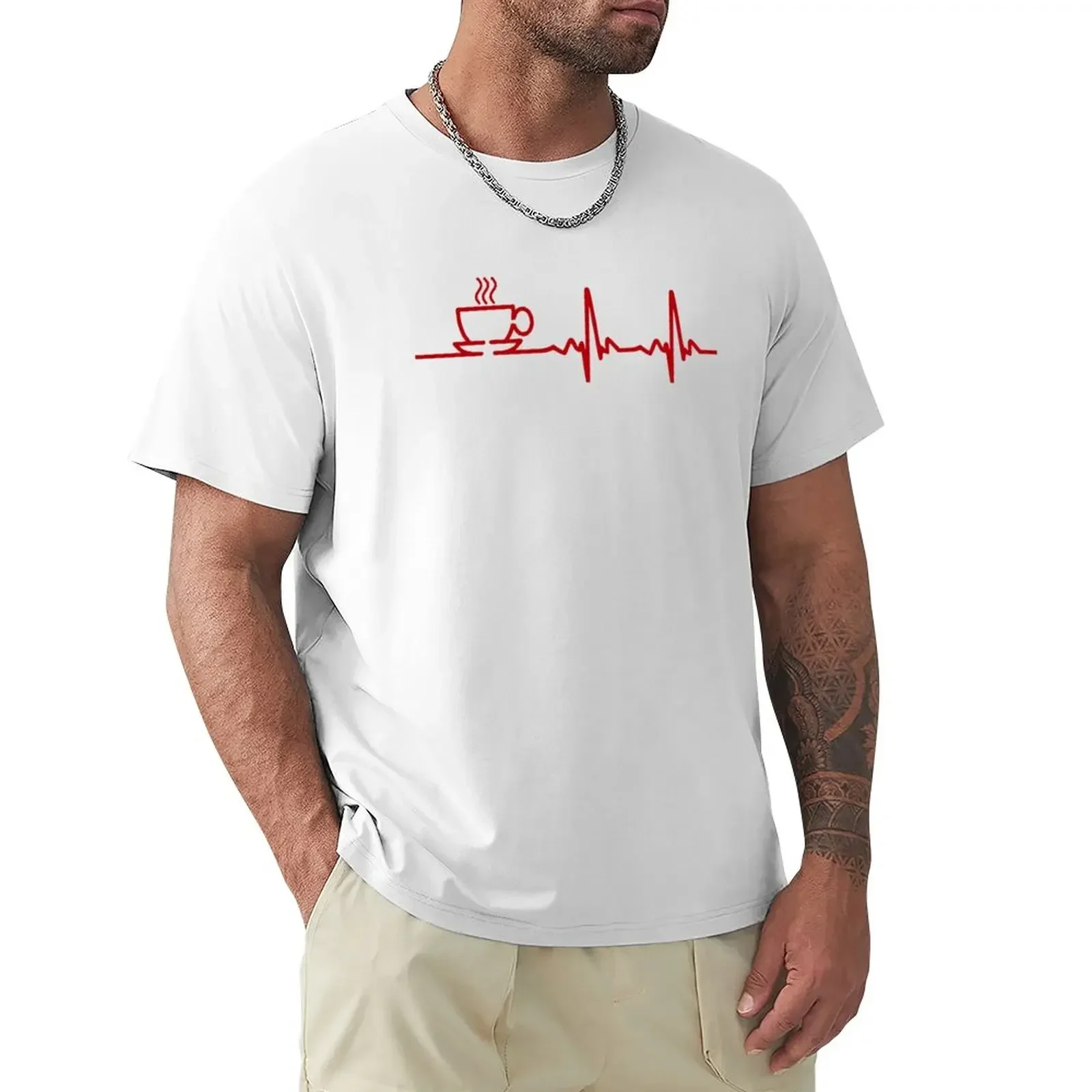 

Morning Coffee Heartbeat EKG T-Shirt oversizeds plus size clothes oversized graphic tee mens clothes