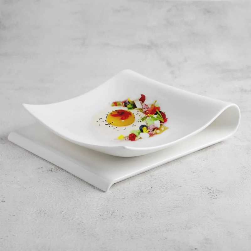 Square Household Folding P Western Food Fruit Dessert Creative Ceramic Breakfast  Cold Vegetable