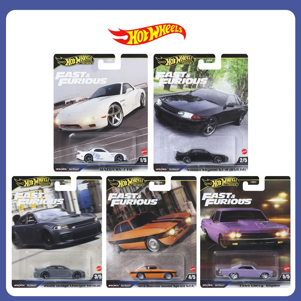 

Mattel Hot Wheels Fast & Furious HNW46 Mazda RX-7 Nissan Skyline Dodge Charger Hellcat Chevy Impala Collectible Diecast Vehicle
