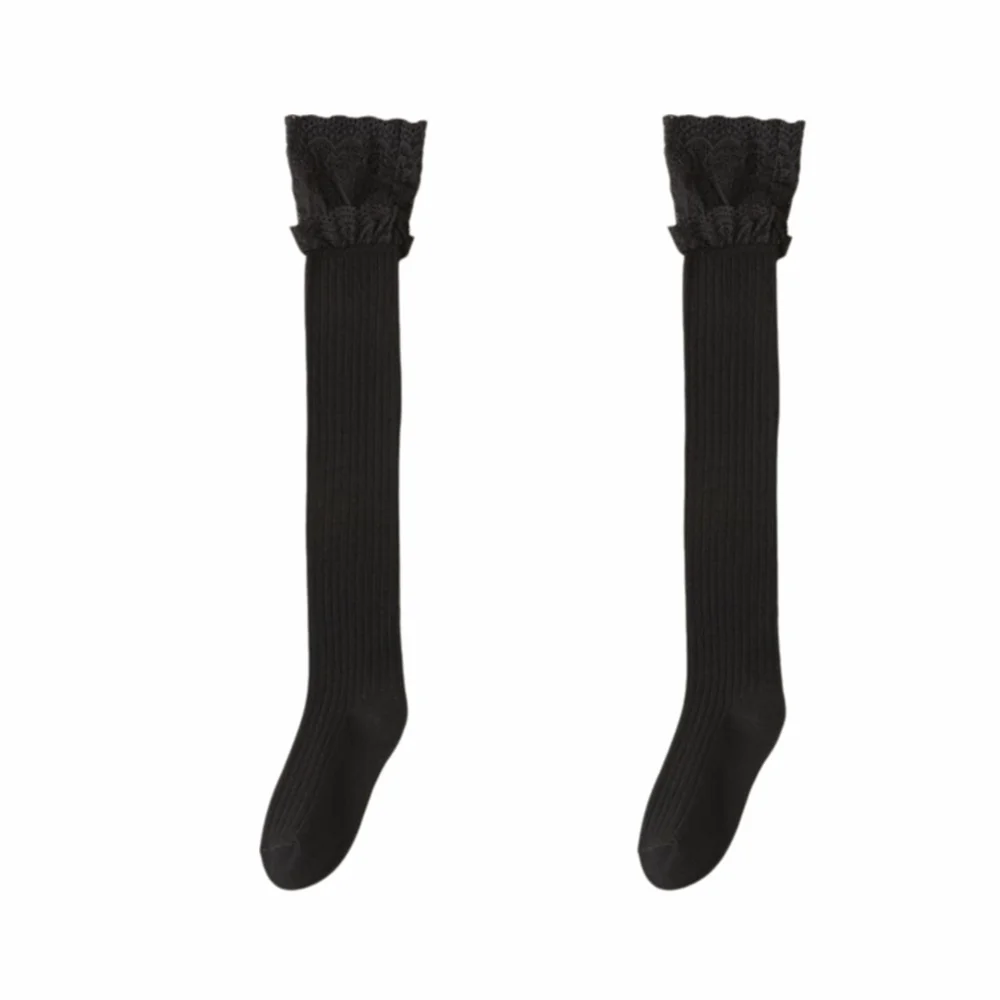 

Trendy Solid Color Women's Long Socks Soft Lace Trim Girl's Stacked Socks Over-the-knee Breathable Knee High Socks JK Fashion