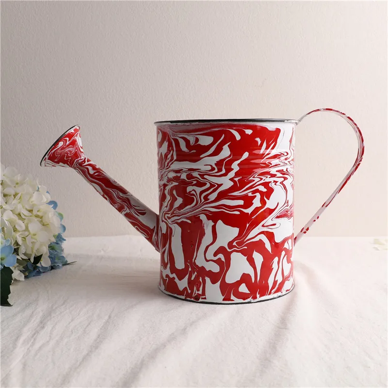 Enamel Watering Can Red Marble Small