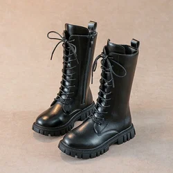 Simple Children High Boots Korean Style Non-slip Black Boots for Girl Spring Autumn Versatile Kids Fashion Leather Long Boots