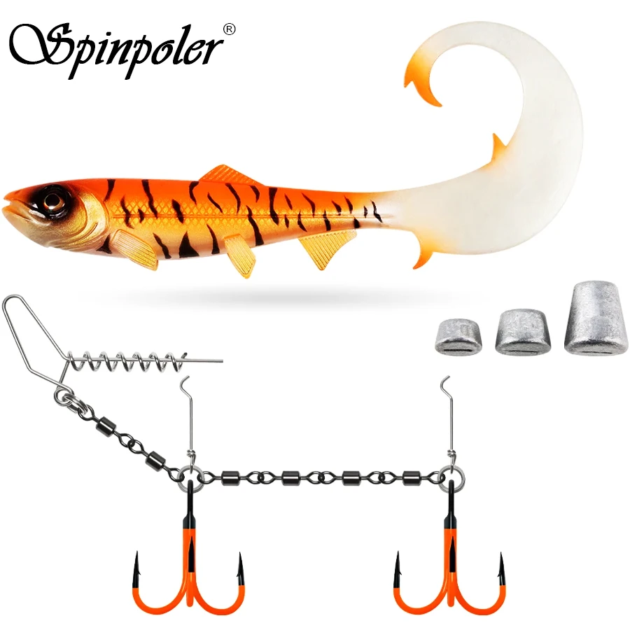 Spinpoler Fireball Softbait 17,5cm 22cm Swimbait mit UV-Dreifachhaken, Rolling Swivel und Stinger Rig Kit für Hecht- und Barsch-Angeln