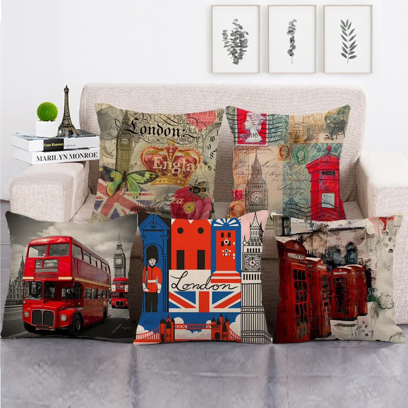 45x45cm Pillow Case Tower Sofa Decorative Cushions Big Ben Bus Custom Pillow Cover England style Living Room Throw Pillow